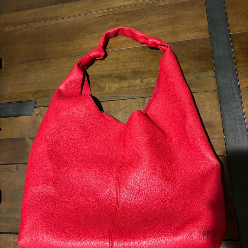 Anthropologie Red Pebbled Leather Hobo with Knotted Strap